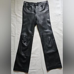 Black Leather Boot Cut Pants with Flare